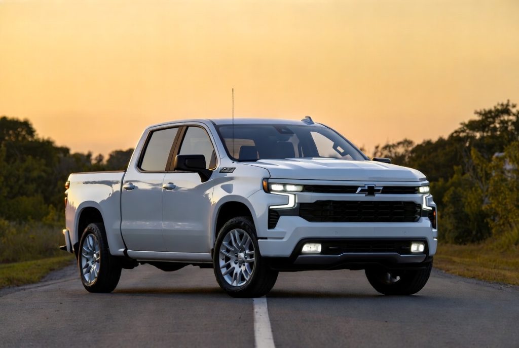 2026 Chevrolet Silverado 1500 High Country on a rural Pennsylvania road at sunset, previewing the next-generation 2027 Silverado for buyers in the Reading and Hamburg area